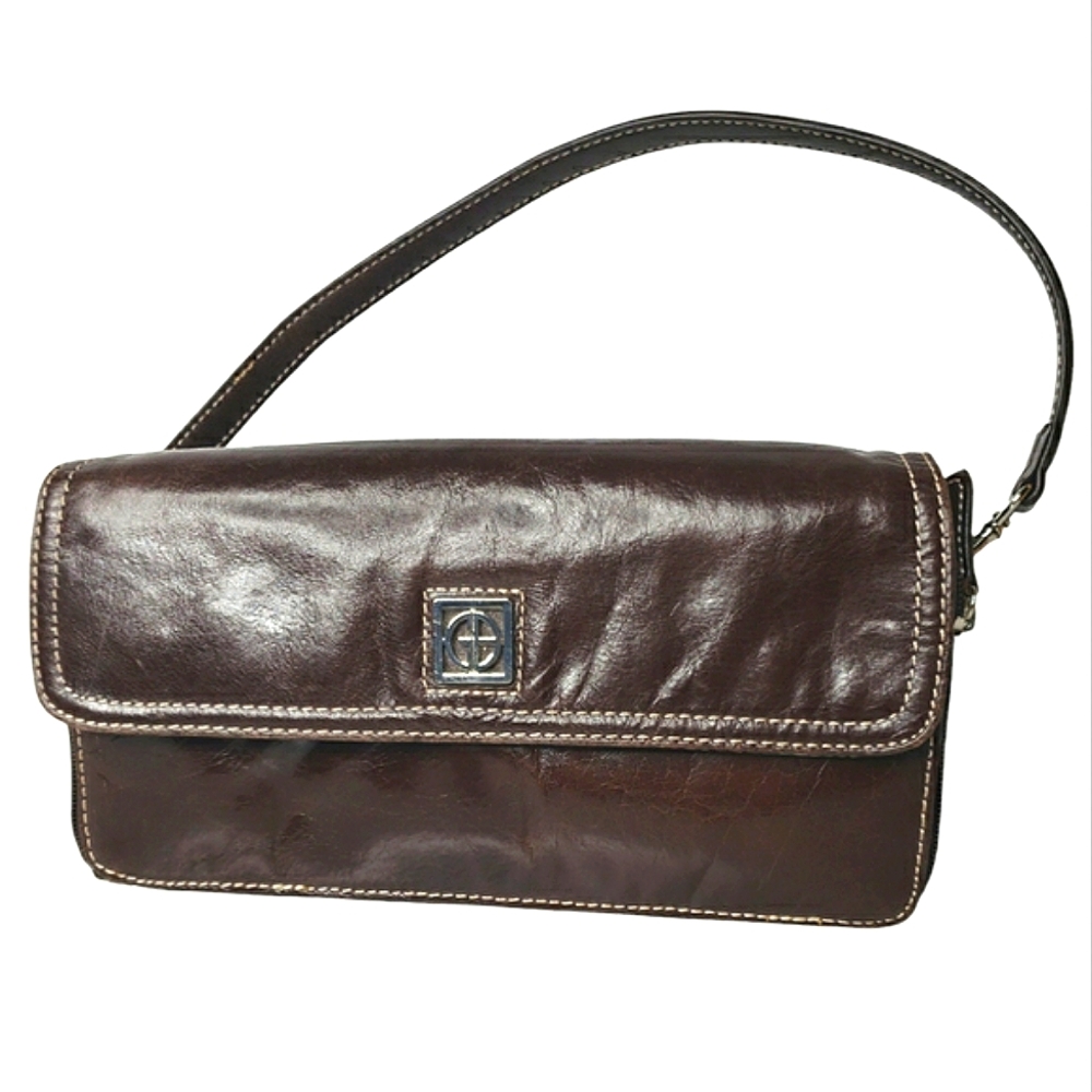 Vtg Gianni Bernini Italian Leather Shoulder Clutch Bag Convertible Expandable OS